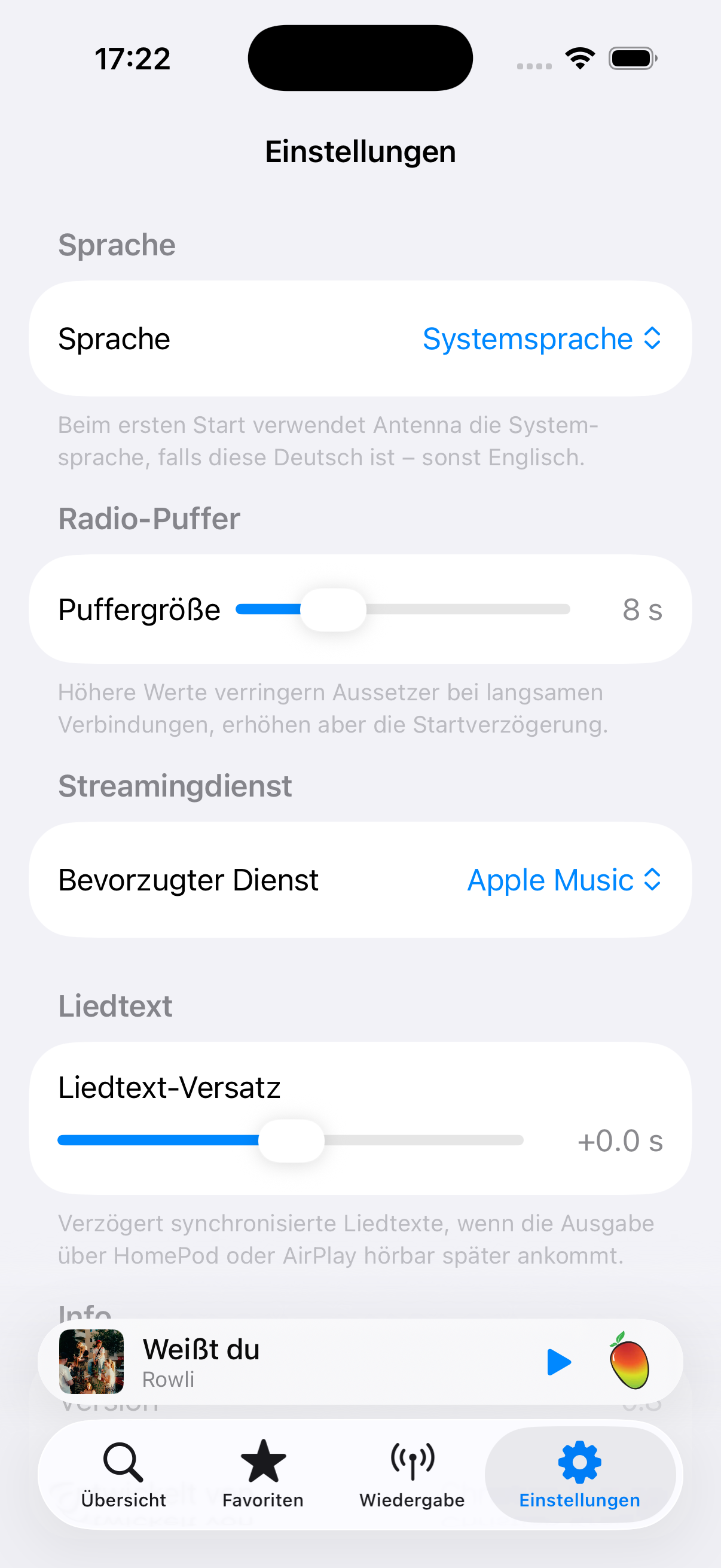 Antenna Einstellungen